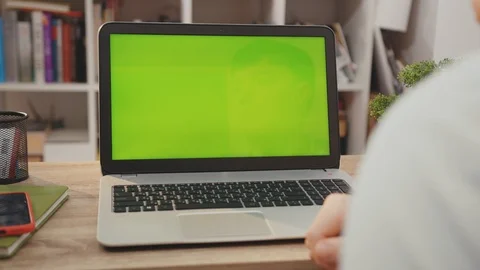 Close up laptop computer with green screen chroma key display internet business Video stock 119219635