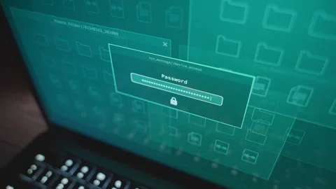 Close up on laptop computer screen entering typing correct password to gain Stock Footage 332173974