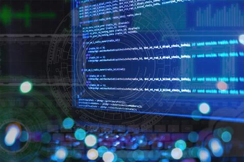 Close up laptop computer screen with a programming code creating 写真素材