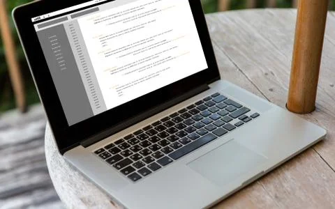Close up of laptop computer on table at hotel Stock Photos