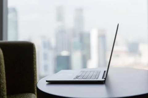 Close up of laptop computer on table at office Stock Photos