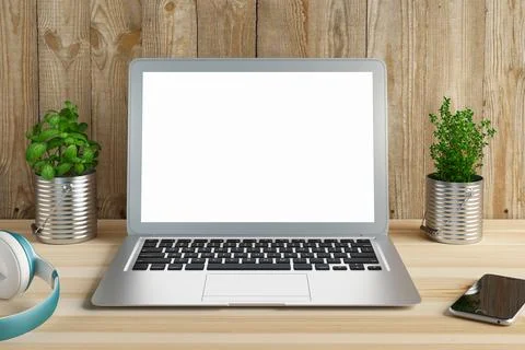 Close up Laptop Computer on Top of Office Table of a Businessman with Empty Stockillustratie