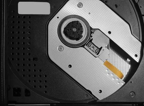 Close-up of laptop disk drive  with internal components 스톡 사진