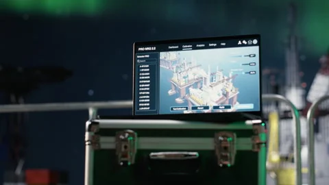 Close up of laptop interface on offshore platform monitoring petrol production Stock Footage 336198621