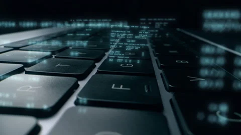 Close up of laptop keyboard with abstract coding big data. Digital innovation Stock Footage 239158312