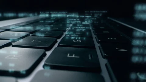 Close up of laptop keyboard with abstract coding big data. Digital innovation Stock Footage 246948915