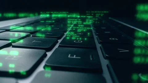 Close up of laptop keyboard with abstract coding big data. Digital innovation Stock Footage 271215608