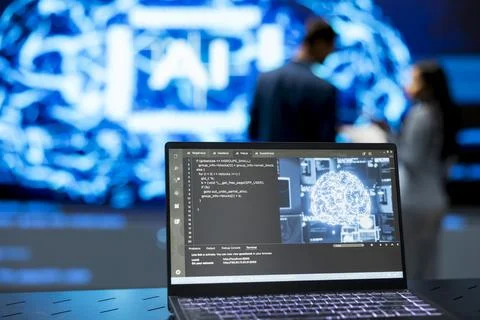 Close up of laptop with machine learning code on display Stock Photos