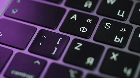 Close up of laptop or computer keyboard. Action. Concept of modern devices and 스톡 사진