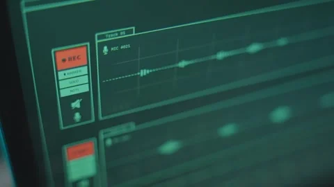 Close up laptop screen recording audio with professional software in dark room Stock Footage 339891117