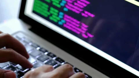 Close-up of laptop screen, Touch typing pointing cloud data social network media Stock-Footage 334586190