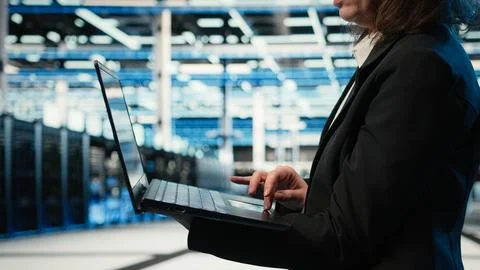 Close up of laptop software used by data center admin to do troubleshooting Stock Photos