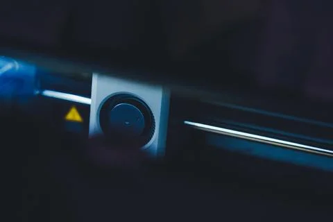 Close up of a laptop at a workspace with tools and materials around Stock-Fotos