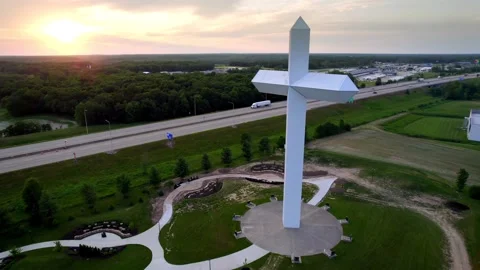 Close Up of Large Cross || Effingham, Illinois Drone Footage USA 4k Stock Footage 268463683