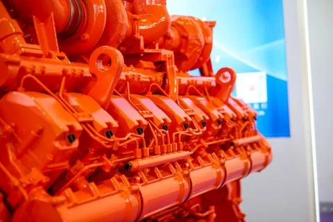 Close-up of large engineering vehicle engine 库存照片