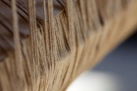 Close-up of large fluffy strands of the old weaving loom Stock Photos