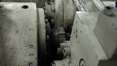 Close-Up Of Large Machine Roller Spinning Stock Footage 78563904