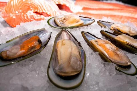 Close-up of large mussels Foto stock