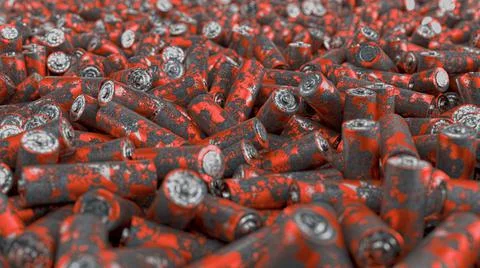 Close up of large pack of rusted batteries with soft focus. Environment Stock Illustration