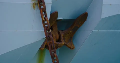 Close-up of a large, rusty ship's anchor and anchor chain. Stock Footage 165626166