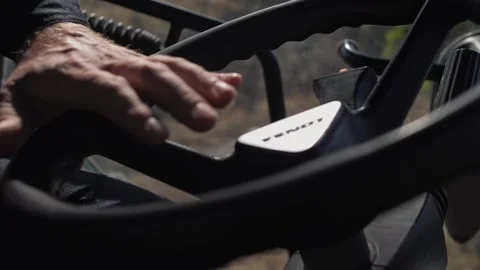 Close-up of a large steering wheel being turned by the driver Stock-Footage 270060937