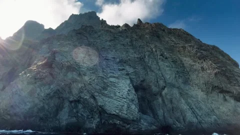 Close-up of large stone cliffs washed by waves of the Black Sea against the Stock Footage 280150592