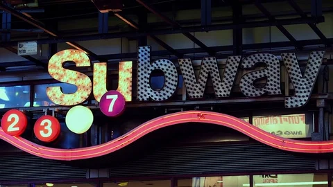 Close-Up of Large Times Square Subway Station Sign Stock Footage 73309870