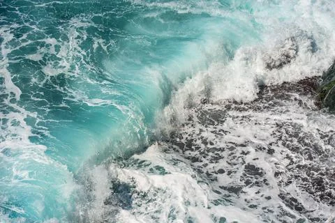 Close-up of a Large Wave Breaking on the Beach - Liguria Italy Stock Photos