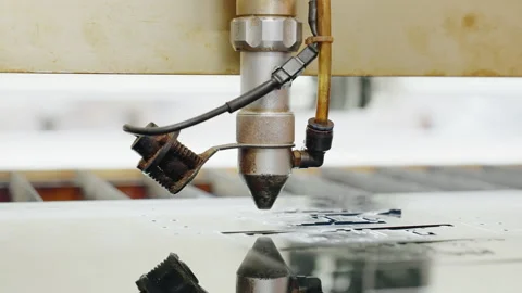 Close up Laser engraves on work surface. Using robots to optimize workflow Video stock 238540637