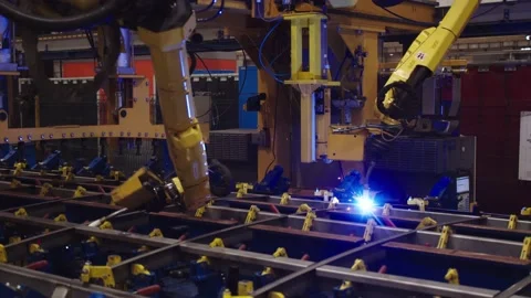 Close-up of laser welding machine weld the steel parts with bright blue sparkles Stock Footage 202049883