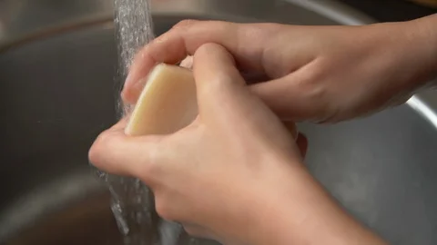 Close up lather hands with soap, 4k Stock Footage 126450941