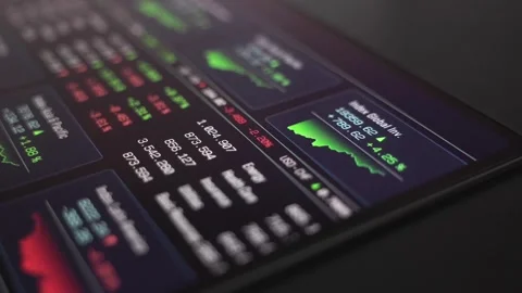 Close-up latop screen, trading board, stock market data, index chart moving up Stock Footage 345575348
