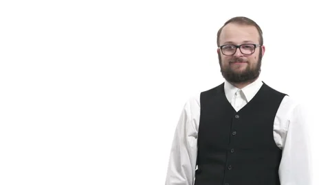 Close-up of laughing young man pointing index finger into camera. Isolated on Stock Footage 130187071