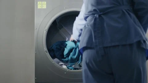 Close up laundry machine housework clean domestic household washing equipment Stock Footage 336563804