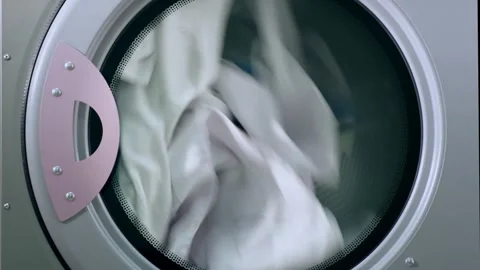 Close up laundry machine housework clean domestic household washing equipment Stock Footage 336563862