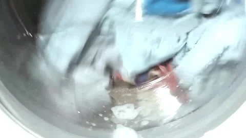 Close up laundry machine housework clean domestic household washing equipment Stock Footage 336589763