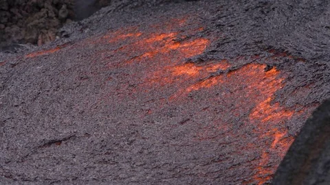 Close lava front Day daytime Glowing Hot flow from Kilauea Active Volcano Puu Oo Video stock 81605884