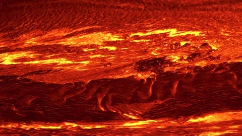Close lava river Night Glowing Hot flow from Kilauea Active Volcano Puu Oo Vent Stock Footage