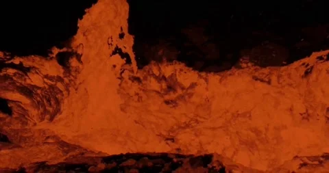 Close-up lava splattered upwards volcanic cinematic footage background Stock Footage 336580228