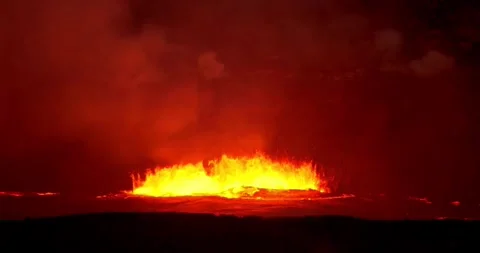 Close-up lava splattered upwards volcanic cinematic footage background Stock Footage 336580236