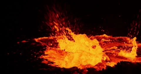 Close-up lava splattered upwards volcanic cinematic footage background Stock Footage 336580392