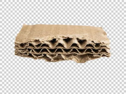 Close up of layered brown corrugated cardboard texture isolated on transpar.. Stock Photos
