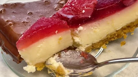 Close-up of layered dessert slice Stock Footage 330924894