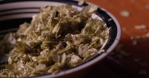 Close-up of leaf hops in a bowl on the table 動画素材 61503606