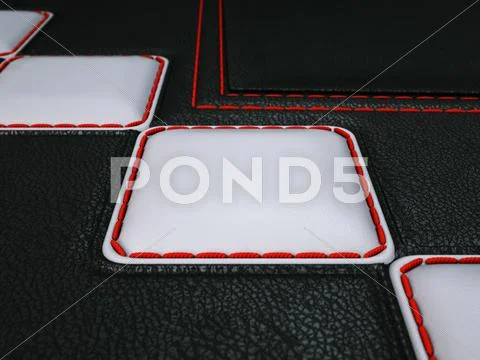 Close-up of leather pattern with rhombuses and red stitch Stock Illustration