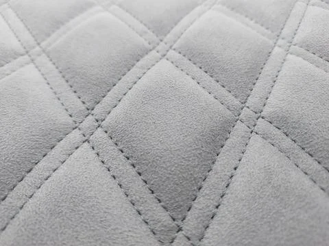 Close up Leather stitched with square pattern, leather grey texture Stock Photos