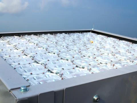 Close up LED lamp cluster square spotlight with metal frame Foto stock