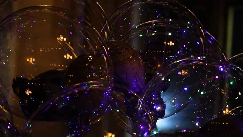 Close Up Of Led Light Up Bubble Bobo Balloons At The City Streets Of Stock Footage 170482414