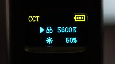 Close up of LED light panel screen showing 5600K color temperature. Stock Footage 328661048