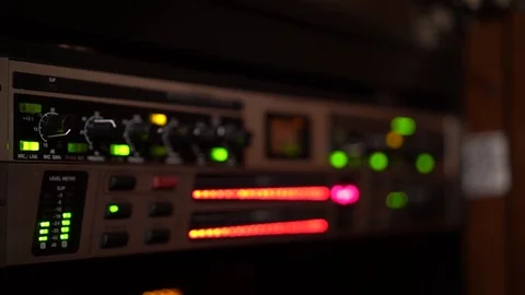 Close up of LED lights flashing on an audio equipment Stock Footage 72572580